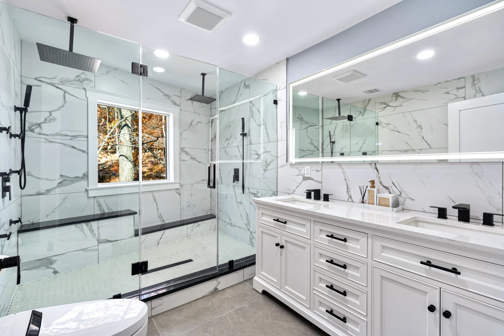 Calacatta marble master bath, luxury custom home NJ
