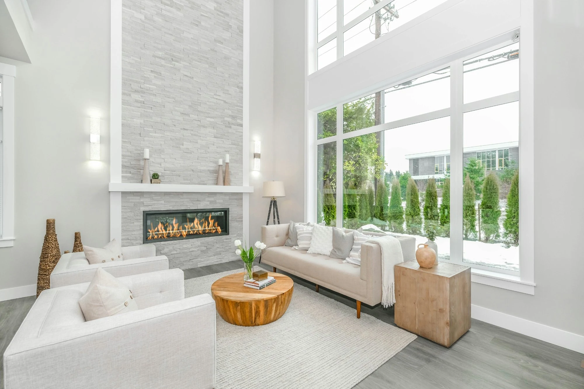 Great room with brick