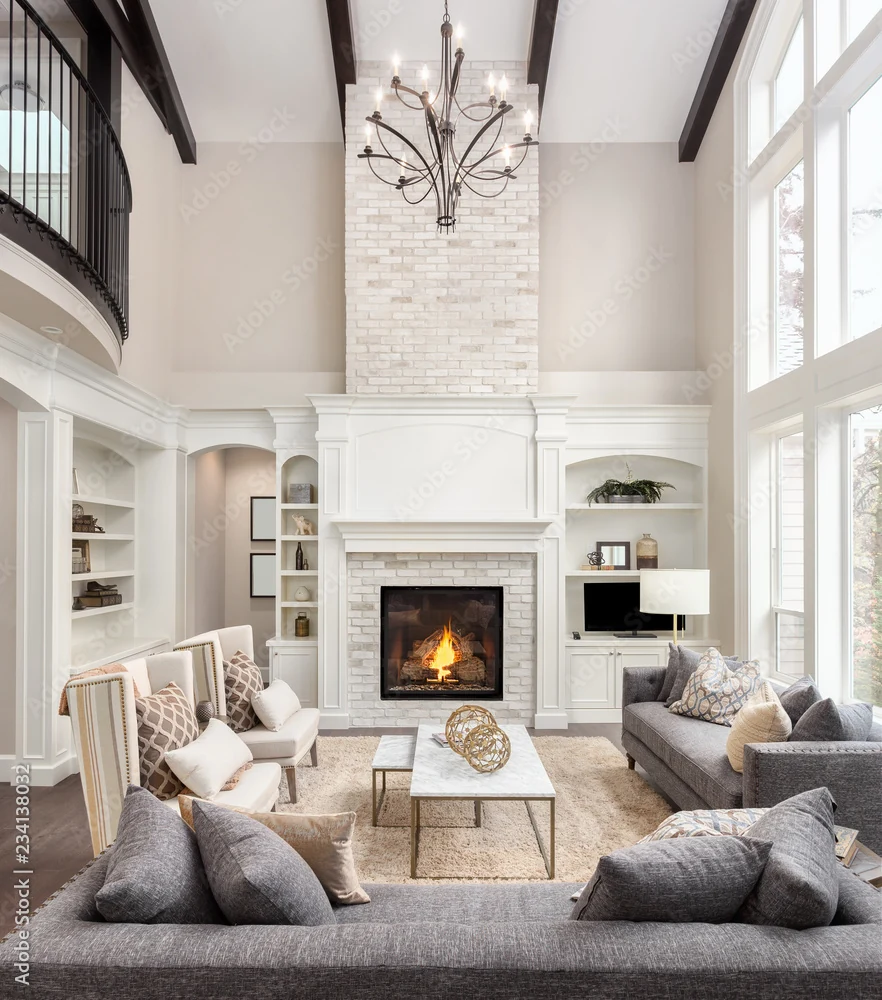 Great room with stone fireplace