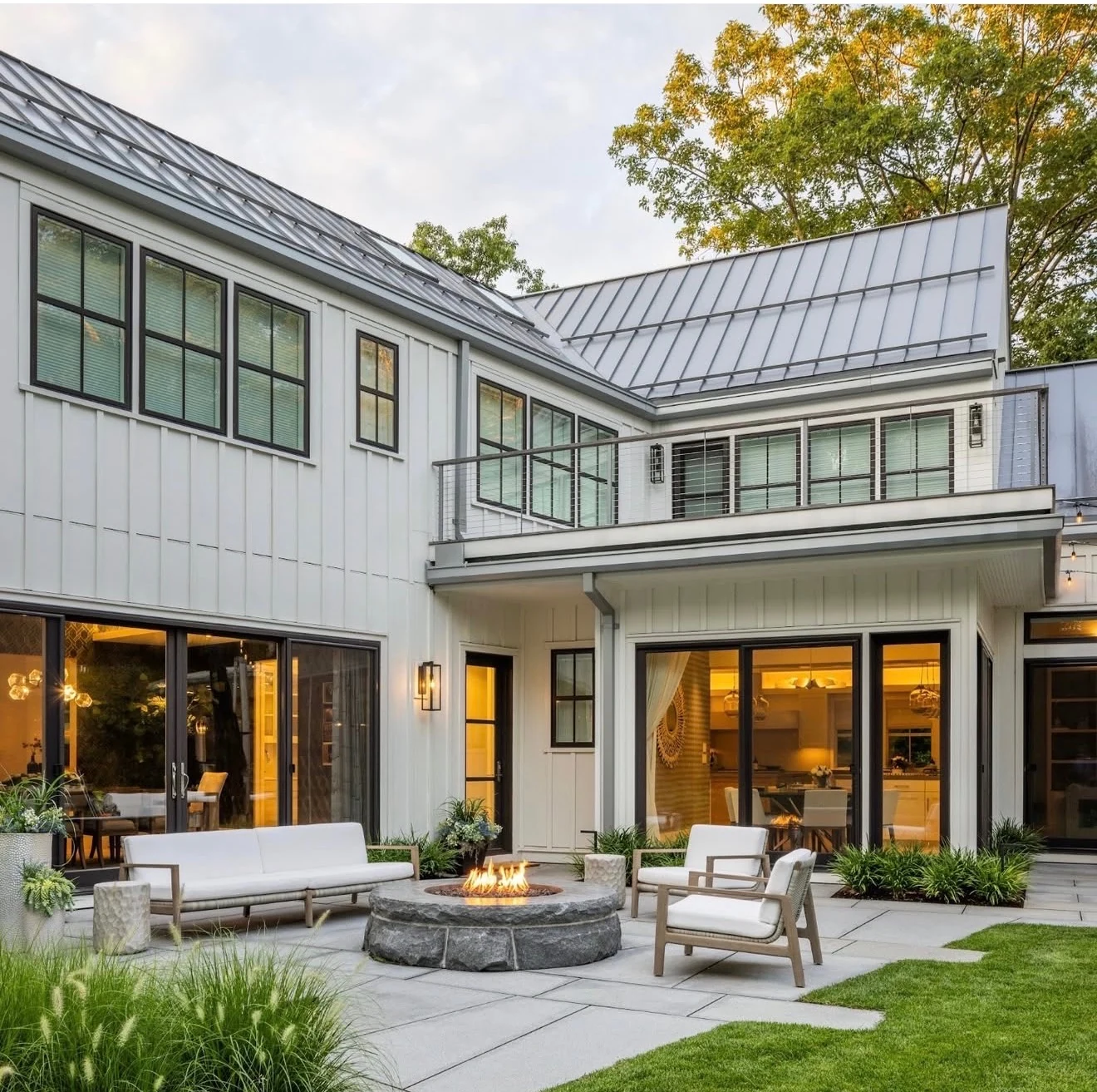 Modern patio with fire pit, luxury outdoor living New Jersey