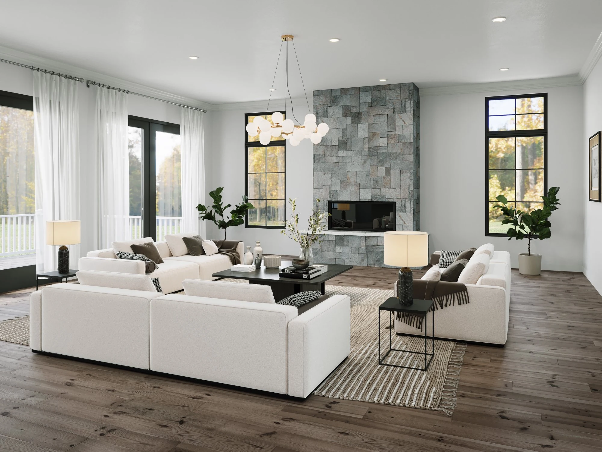 The Princeton - great room with stone fireplace, luxury new build NJ